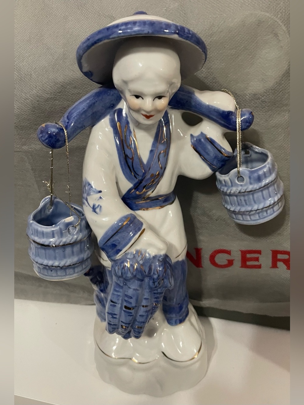 Blue and White Porcelain Figurine Home Art Statue
